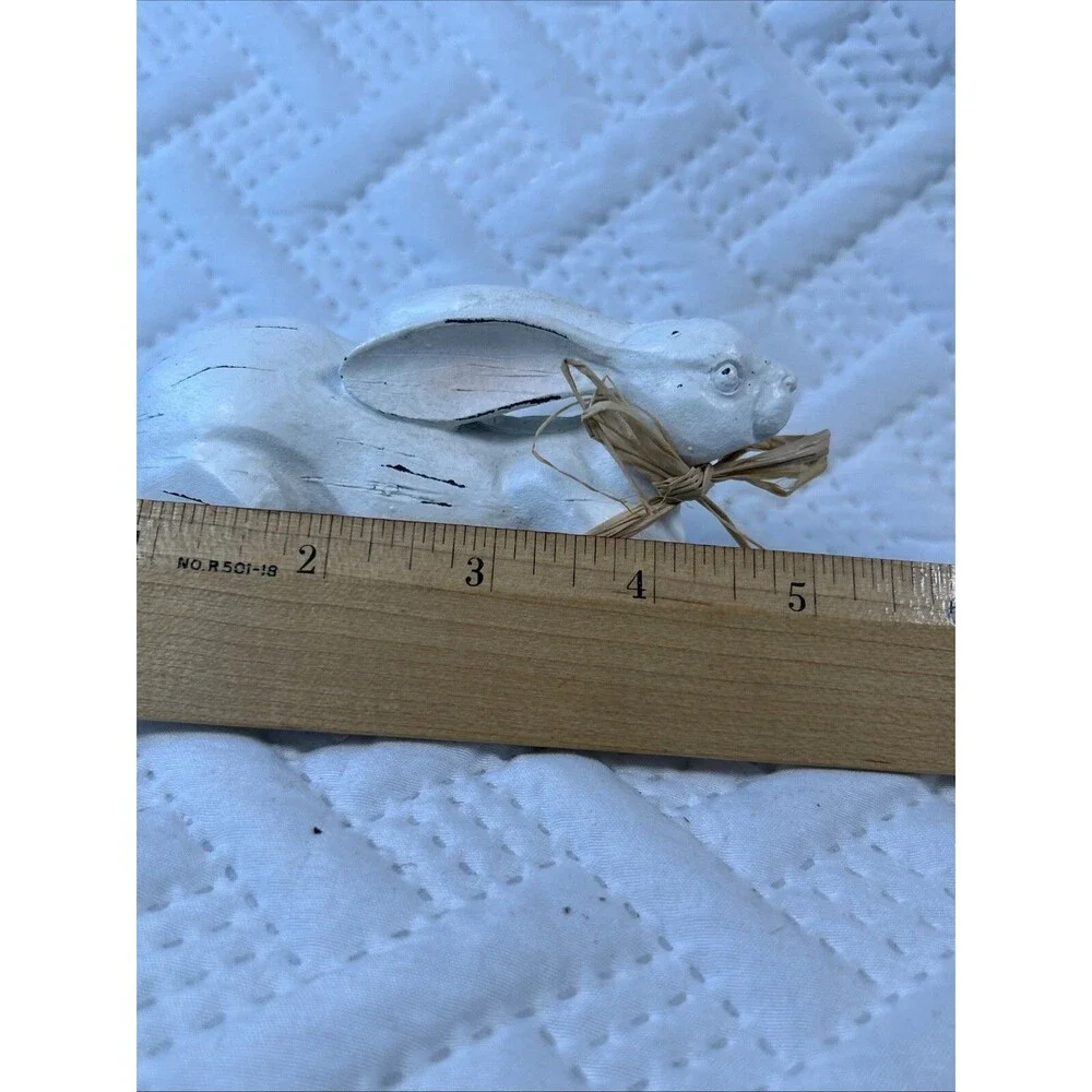 Resting Bunny Rabbit Easter Decor Statue Faux Wood Look Resin Farmhouse Country